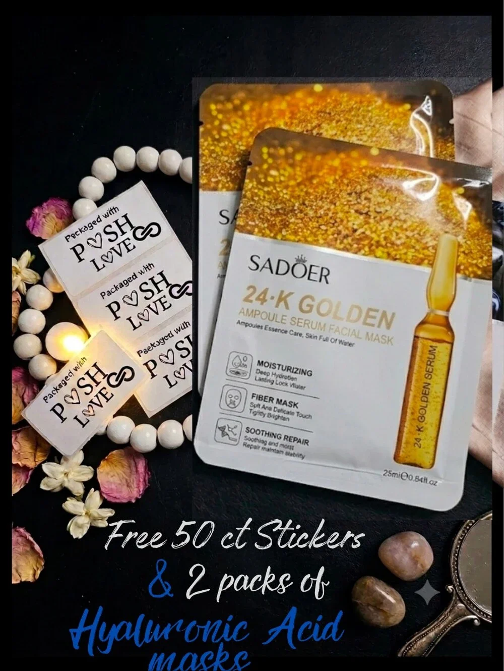 24k Gold  Set Of 2 Masks And 50 Posh Love Stickers
